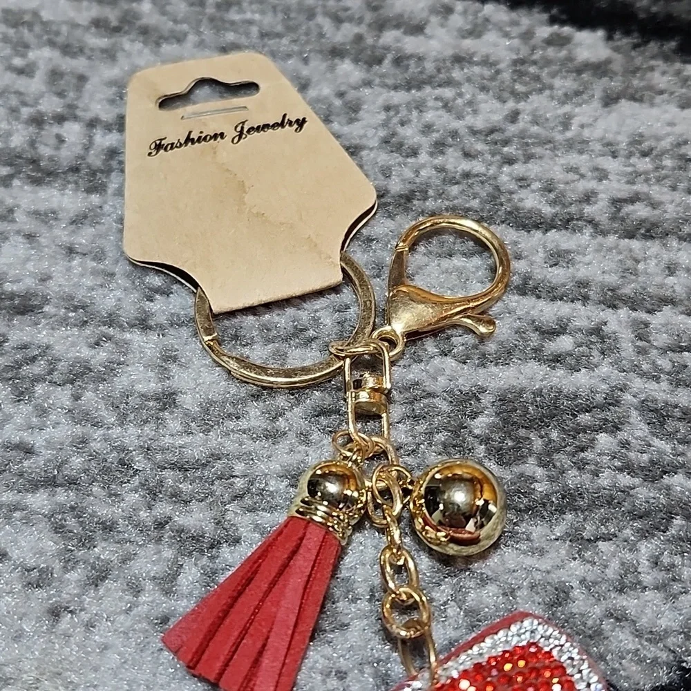CHEER RHINESTONES RED & SILVER SPARKLING MEGAPHONE KEYCHAIN PURSE CHARM